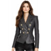 Women's Genuine Leather Blazer Double Breasted Biker Jacket