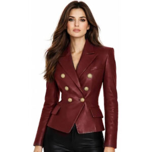Alternative view of Women's Genuine Leather Blazer Double Breasted Biker Coat