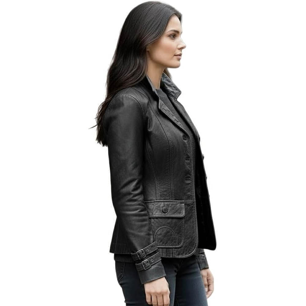 Women's Genuine Black Sheep Leather Biker Jacket womens new leather jacket new