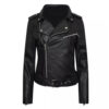 Womens Retro Black Leather Biker Jacket