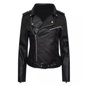 Womens Retro Black Leather Biker Jacket