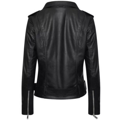 Womens Retro Black Leather Biker Jacket