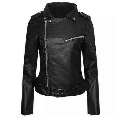Womens Retro Black Leather Biker Jacket