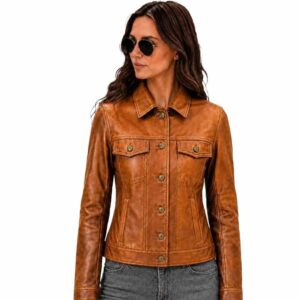 womnens trucker brown jacket 1