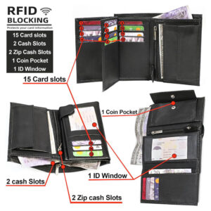 Men's Ultimate RFID Blocking Leather Trifold Wallet Clara Mens Leather ID Bi Holder forWallet for Credit Cards Cash