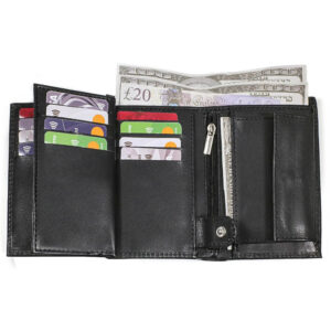 Men's Ultimate RFID Blocking Leather Trifold Wallet Clara Mens Leather Wallet Black Trifold Wallet with ID Window Slim Bi fold Card Holder for Men Minimalist Wallet for Credit Cards Cash