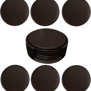 Faux Leather Round Tea Coasters Pack of 6 2