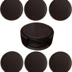 Faux Leather Round Tea Coasters Pack of 6 5