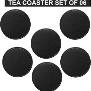 Faux leather round Coasters with cover pack of 6 for Dinner table and bars Black 1