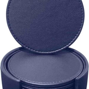 Faux leather round Tea Coasters with cover 6 for Dinner table and bars Black
