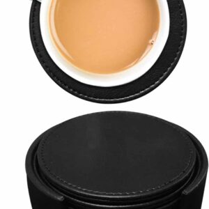 Faux leather round Tea with cover pack of 6 for Dinner table and bars Black