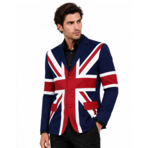 Men 70s UK Flag Union Jack Blazer Jacketv