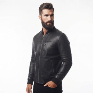Mens Black Bomber Vintage Biker Fashion Lambskin Jacket