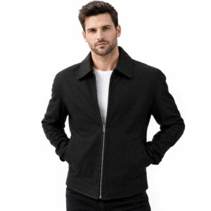 Mens Black Jacket Classic Western Style Designer Vintage Zipper Coat