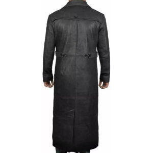 Mens Leather Full Length Trench Coat Mens Black Real Leather TClassic Full Genuine Sheep Leather Duster Jacket Winter Warm Long Coat