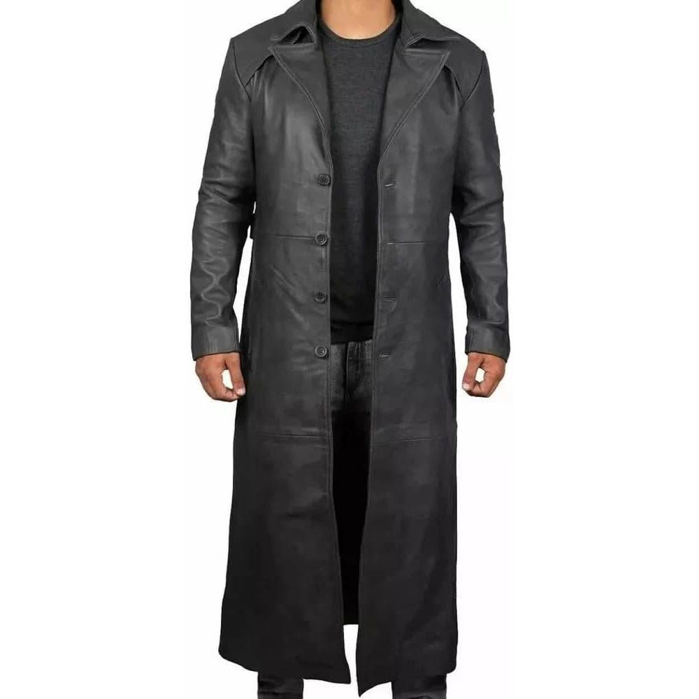 Mens Leather Full Length Trench Coat Mens Leather Full Length Trench Coat - Image 4