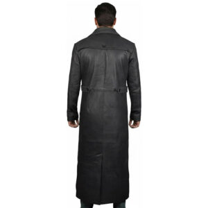 Mens Leather Full Length Trench Coat Mens Black Real Leather Trench Coat Classic Full Length Genuine Sheep Leather Duster Jacket Winter Warm Long Coat