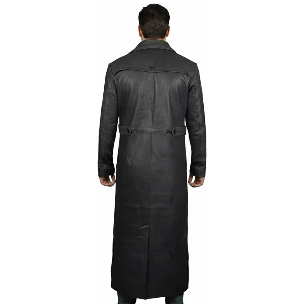 Mens Leather Full Length Trench Coat Mens Leather Full Length Trench Coat - Image 5