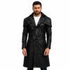 Men's Long Leather Trench Coat Cape Collar