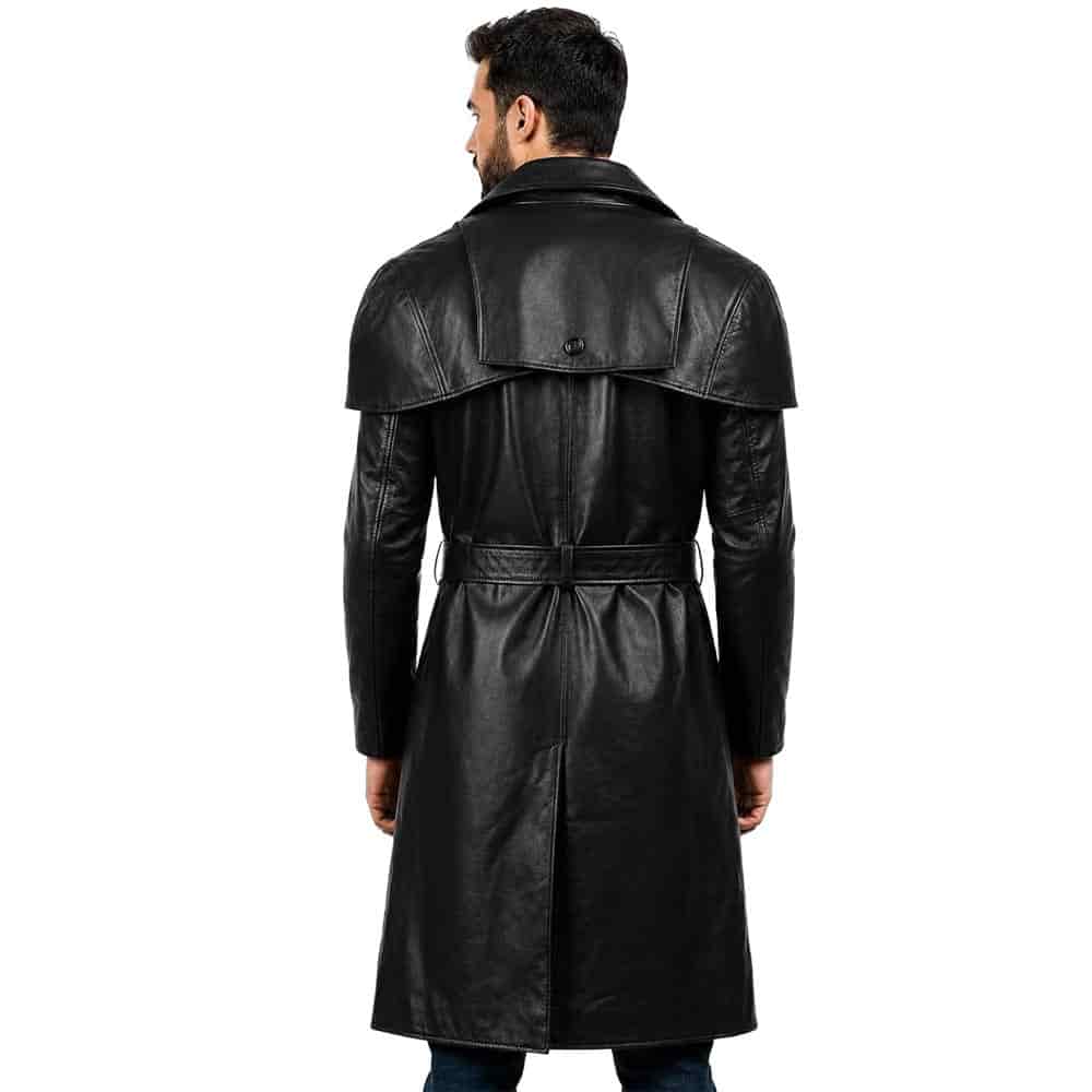 Men's Long Leather Trench Coat Cape Collar Men's Long Leather Trench Coat Cape Collar - Image 5
