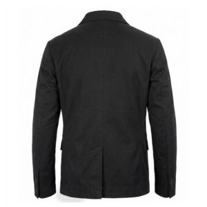 Men's Casual Blazer Long Jacket Black Cotton Blazer Two Button Biker Coat