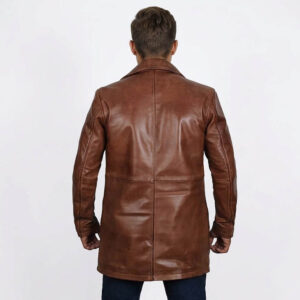 Mens Classic Brown Real Leather Stylish Coat Uk