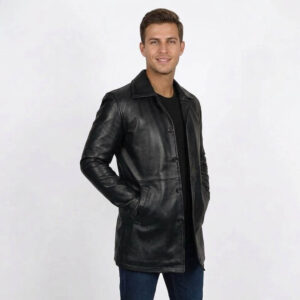 Mens Classic Brown Real Leather Trench Coat black