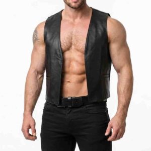 Mens Genuine Bartender Vest Open Front Sleeveless Vintage Style Gay Vest