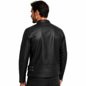 Mens Genuine Black Slim Fit Style Motorcycle Biker Real Leather Jacket 1