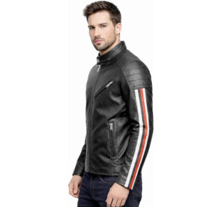 Mens Genuine Leather Biker Jacket Black Motorcycle Racing Coat for Men Motorbike Jacket UK Mens Slim Fit Leather Jacket