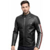 Men's Racing Stripe Leather Biker Jacket