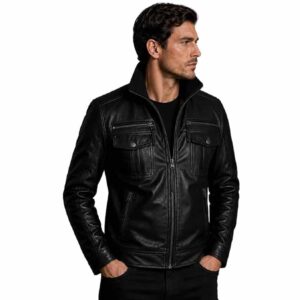 Mens Genuine Leather Cafe Racer Black Leather Jacket – Mens Real Leather Motorcycle Jacket (1)