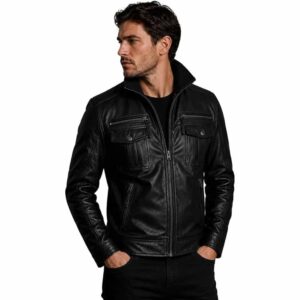 Mens Genuine Leather Jacket – Vintage Cafe Racer Black Leather Jacket – Mens Real Leather Motorcycle Jacket 1