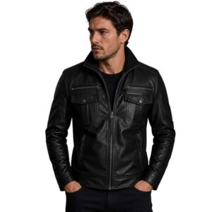 Mens Genuine Leather Jacket – Vintage Cafe Racer Slim Fit Style Black Soft Sheepskin Leather Jacket – Mens Real Leather Motorcycle Jacket (1)