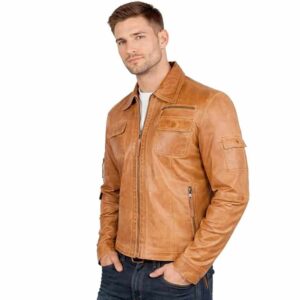 Mens Genuine Sheepskin Leather Jacket Vintage Racer Biker Style Slim Fit Retro Motorcycle Jacket Real Leather Casual Coat 1