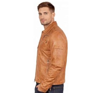 Mens Genuine Sheepskin Leather Jacket Vintage Racer Style Slim Fit Retro Motorcycle Jacket Real Leather Casual Coat 1