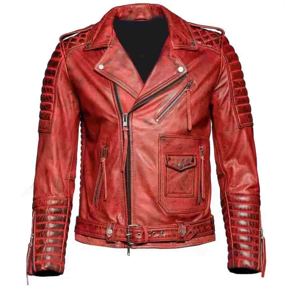 Men's Distressed Red Quilted Jacket Men's Distressed Red Quilted Jacket - Image 3