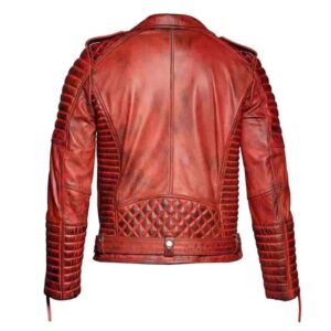 Men's Distressed Red Quilted Jacket Mens Leather Racer Fit Leather Casual Slim Fit Style front side 1