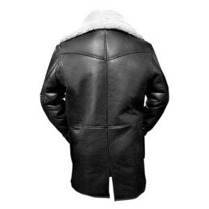 Mens Long Bomber Faux Fur Shearling Stylish Leather Trench Coat Jacket