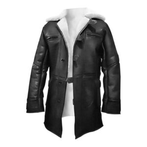 Mens Long Bomber Warm Faux Fur Shearling Stylish Leather Trench Coat Jacket