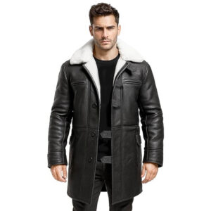 Mens Winter Long Faux Fur Shearling Coat
