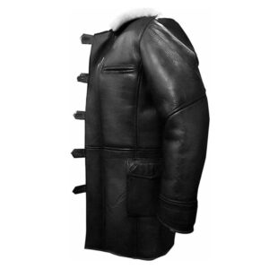 Mens Long Winter Warm Faux Fur Shearling Stylish Leather Trench Coat Jacket