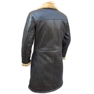 Mens Long Winter Warm Fur Shearling Stylish Leather Trench Coat Jacket