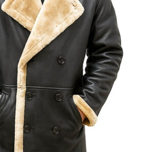 Mens Long Winter Warm Fur Shearling Stylish Trench Coat Jacket