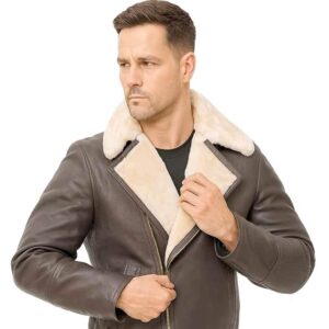 Alternative view of Men's Real Leather B3 Brown Bomber Jacket