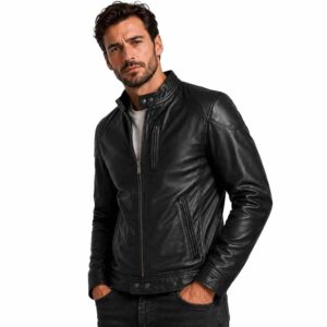 Mens Real Leather Biker Jacket Cafe Racer Black Soft Leather Winter Jacket Classic Motorcycle 1