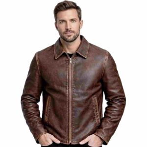 Mens Real Leather Biker Jacket Vintage Black Brown Cafe Racer Retro Style Casual Motorcycle Leather Jacket Mens Genuine Lambskin Leather Jacket