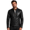 Black Leather Moto Jacket Men Sleek Biker Style