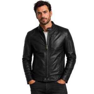 Alternative view of Black Leather Moto Jacket Men Sleek Biker Style
