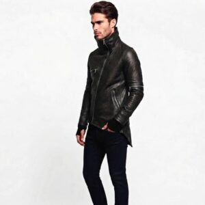 Alternative view of Men's Stylish High Neck Leather Jacket